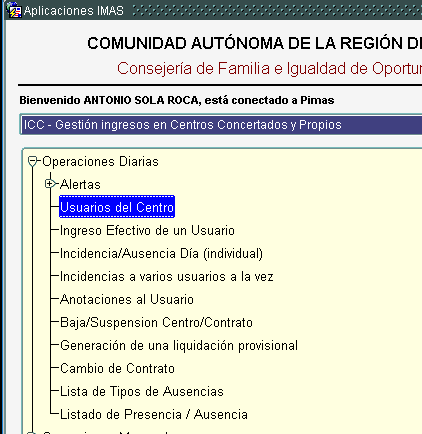 icc opcion usuarios centro
