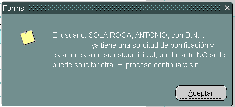 bonificacion aviso ya solicitada
