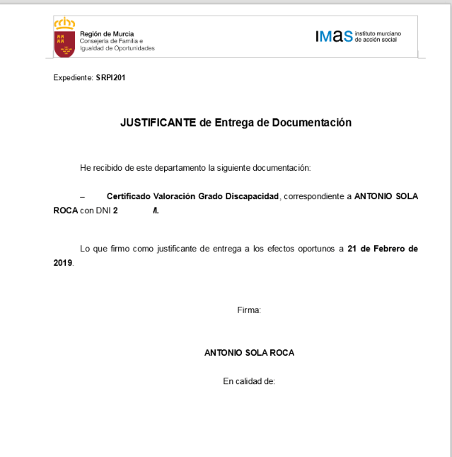 justificante entrega