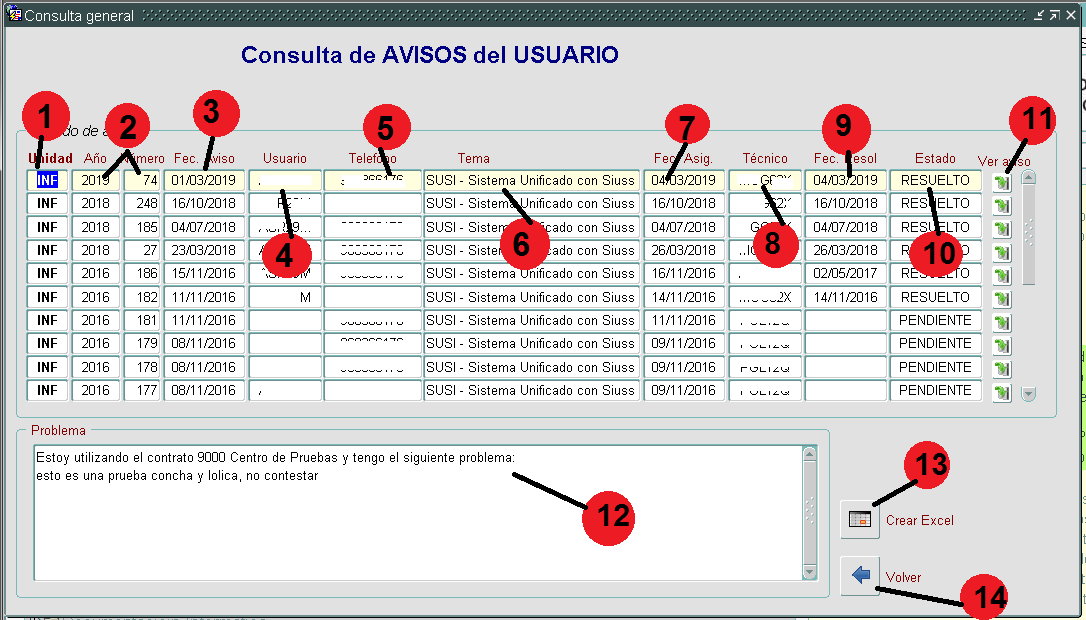 OREJA vista de consultas